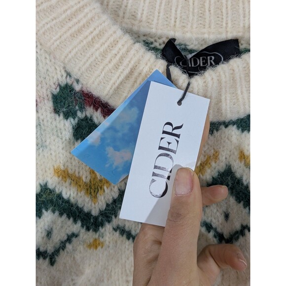 NWT Cider Womens Fair Isle Oversized Wool Blend Pullover Sweater Chunky Sz XL - Picture 8 of 13